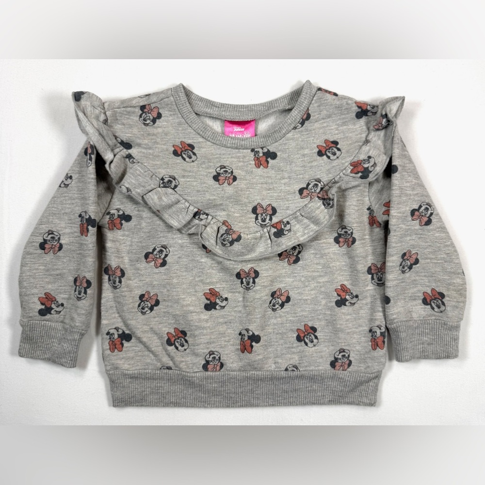 DISNEY Junior Minnie Mouse Girls Ruffle Sweatshirt‎ 2T Whimsical Playful Cozy